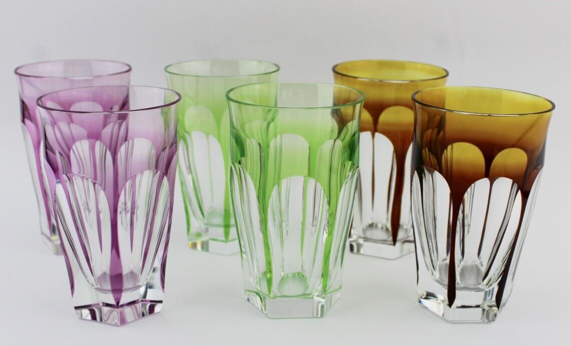 6x original bunte Kristall Gläser " MOSER CROMWELL " 12 cm - Antikhandel-Stuttgart