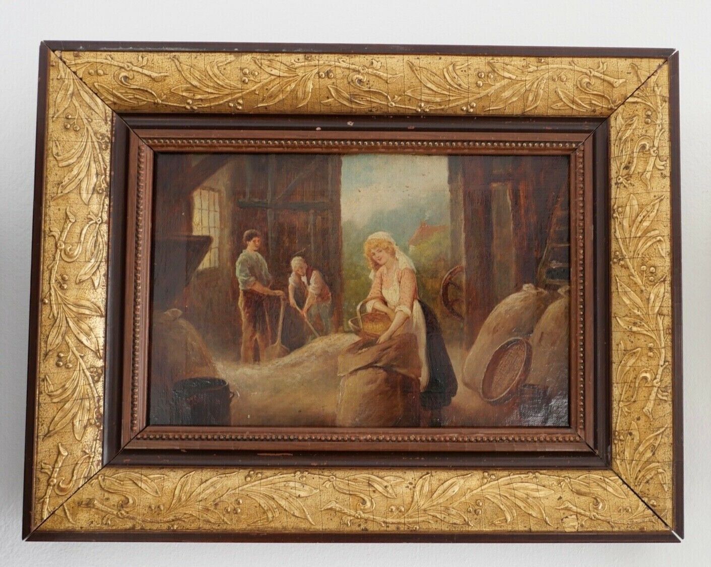 KARL RAUPP 1900 München " Magd holt Korn aus dem Schober " Öl Leinwand - Antikhandel-Stuttgart