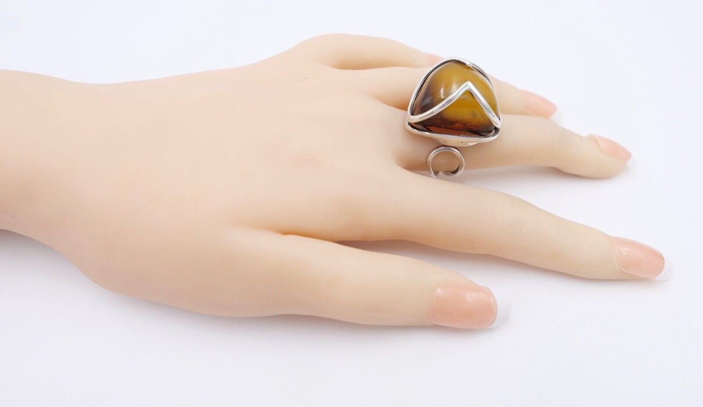 Bernstein Designer Ring Gr. 56 Silber 925 - Antikhandel-Stuttgart