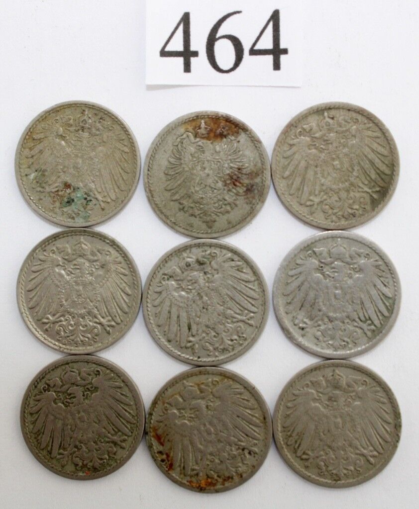 9x 5 Reichspfennig 1889 1895 1898-1914 Jäger J. 3 & 12 - Antikhandel-Stuttgart