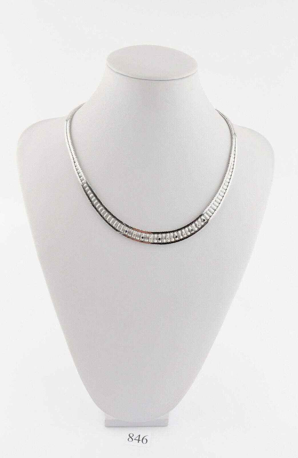 Massives Weißgold Brillant & Saphir Collier 585 14K Klassiker 1970er Jahre 45 cm - Antikhandel-Stuttgart