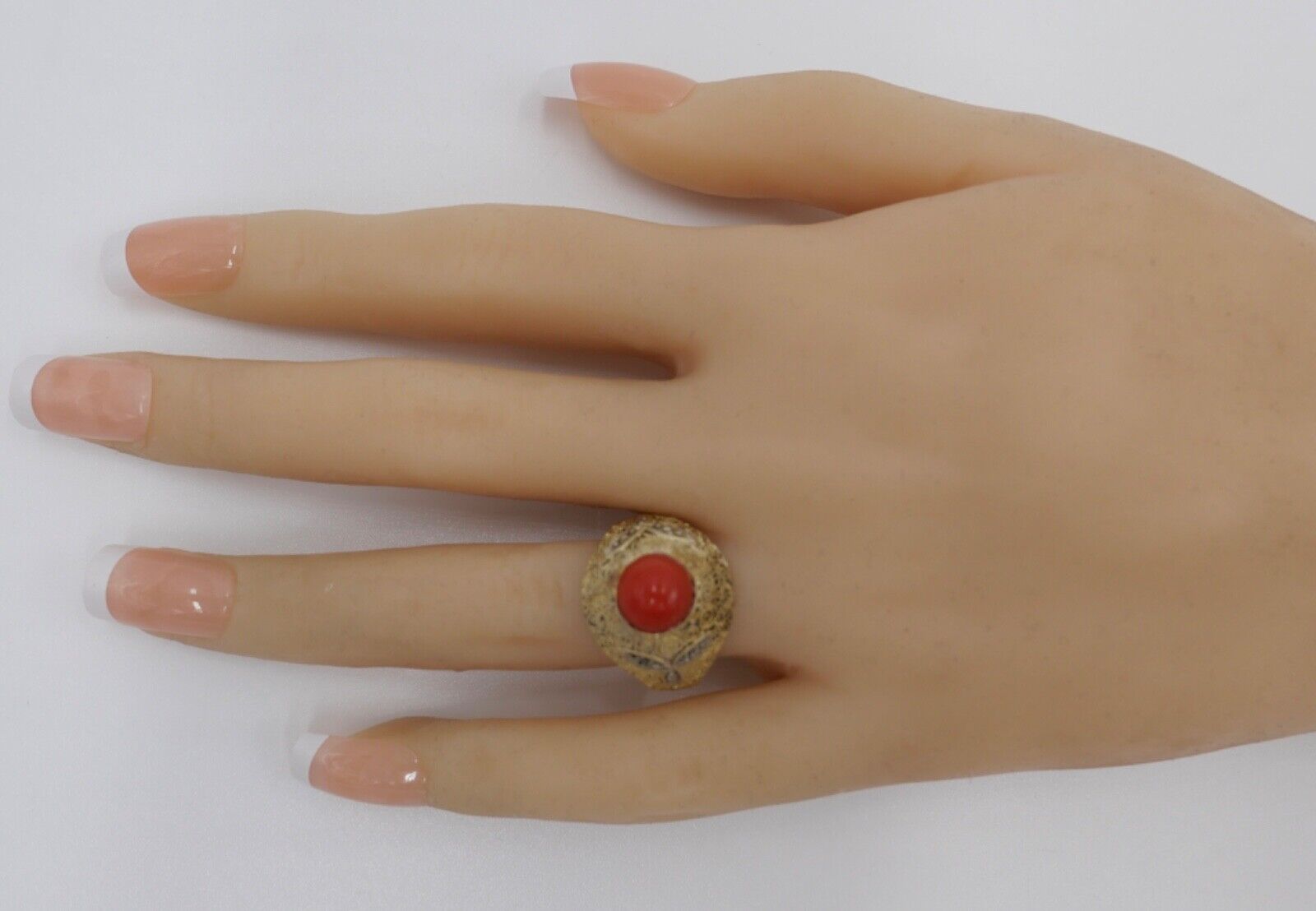 Theodor Fahrner Damenring 1940er 1950er Koralle 925 Silber vergoldet Gr.54 - Antikhandel-Stuttgart