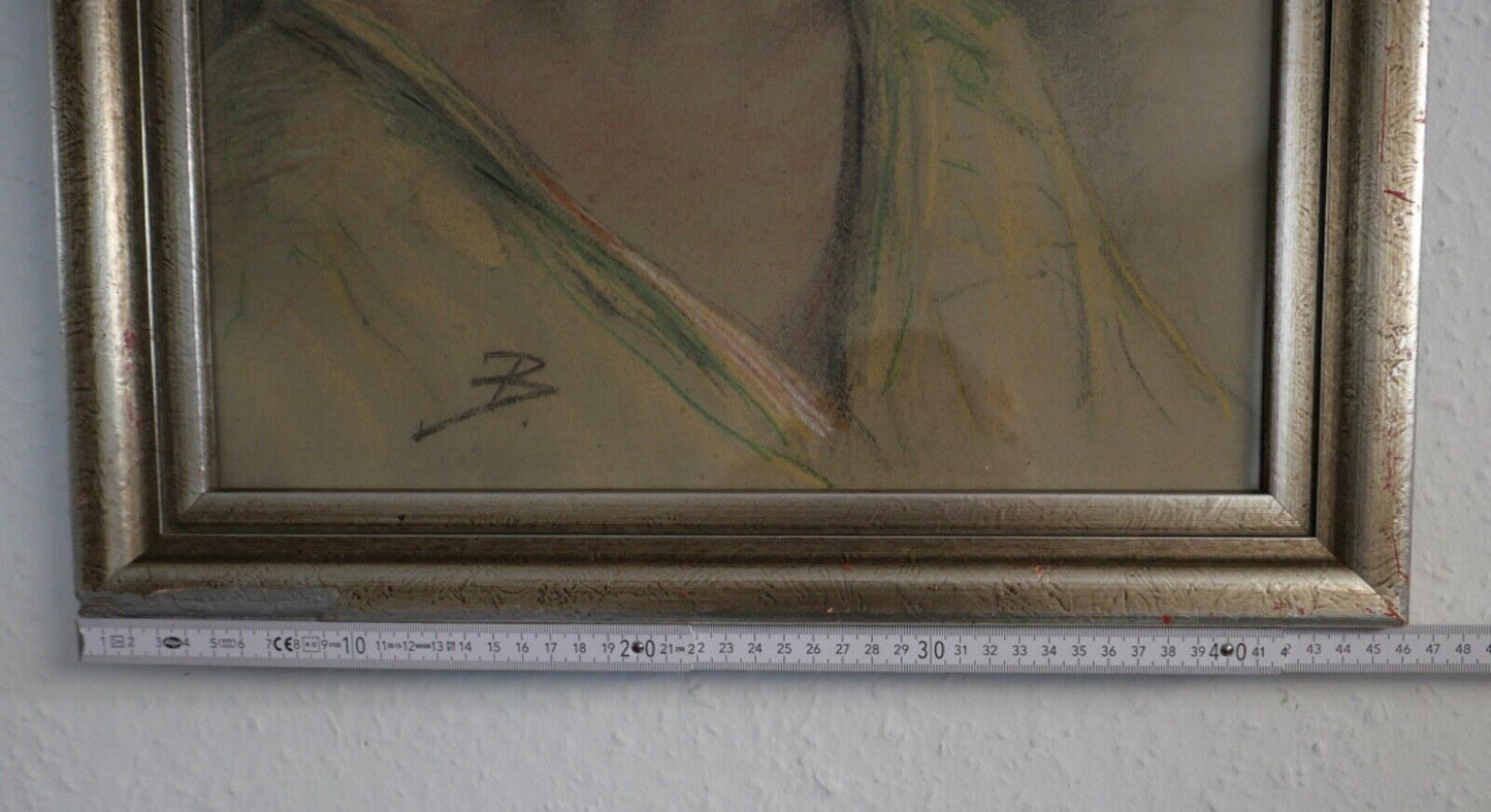 Gemälde / Zeichnung Portrait Frau 1930-1940er Jahre 59x46cm Signiert B. - Antikhandel-Stuttgart