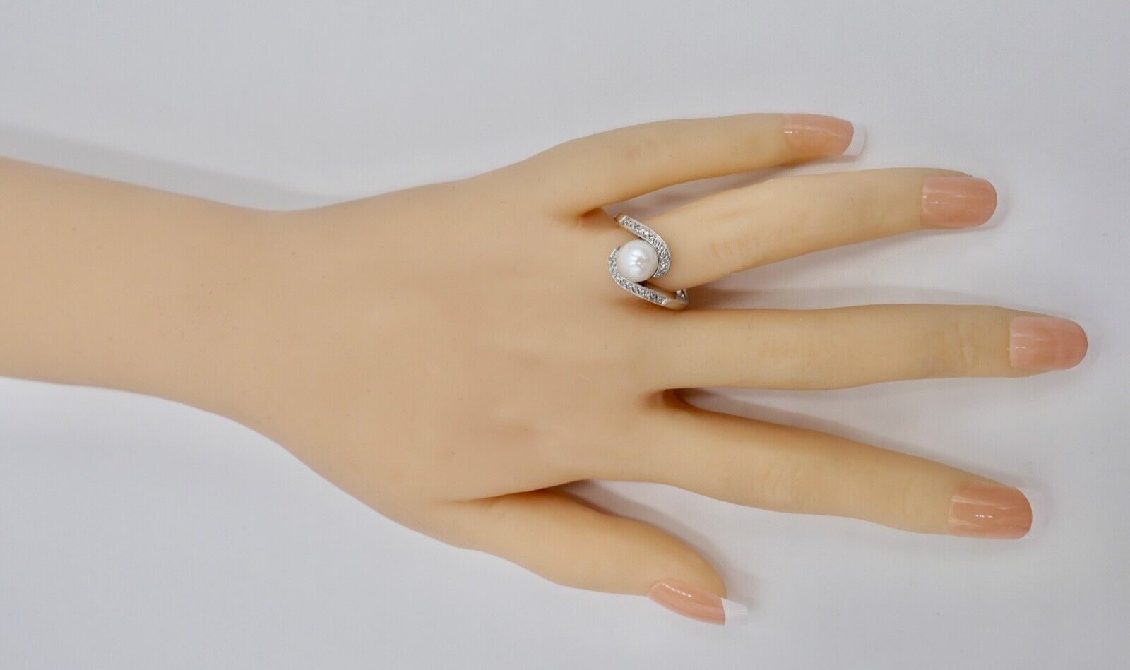 Diamant Perle Damen Weißgold Ring 585 14K Gr. 60 Ø 7,6mm - Antikhandel-Stuttgart