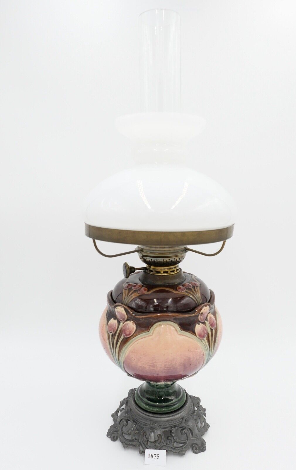 Alte Jugendstil Petroleumlampe um 1910 KARL KNEUSEL Zeulenroda Bronze Majolika - Antikhandel-Stuttgart