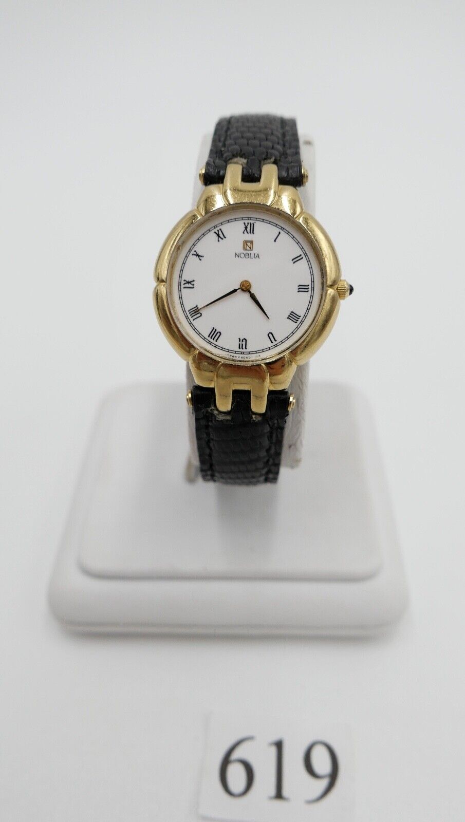 90er Jahre Noblia Damen Armbanduhr 5420-F41434 Y Quartz vergoldet Lederband - Antikhandel-Stuttgart