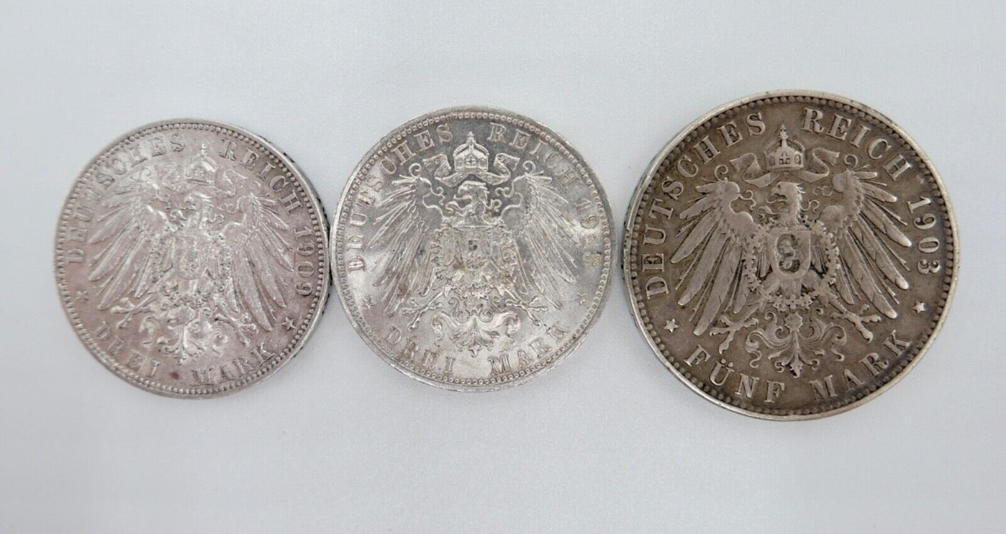 3x 3 & 5 Mark 1903 1909 1913 Sachsen Jäger J. 130 135 140 Münzen Friedrich Georg - Antikhandel-Stuttgart