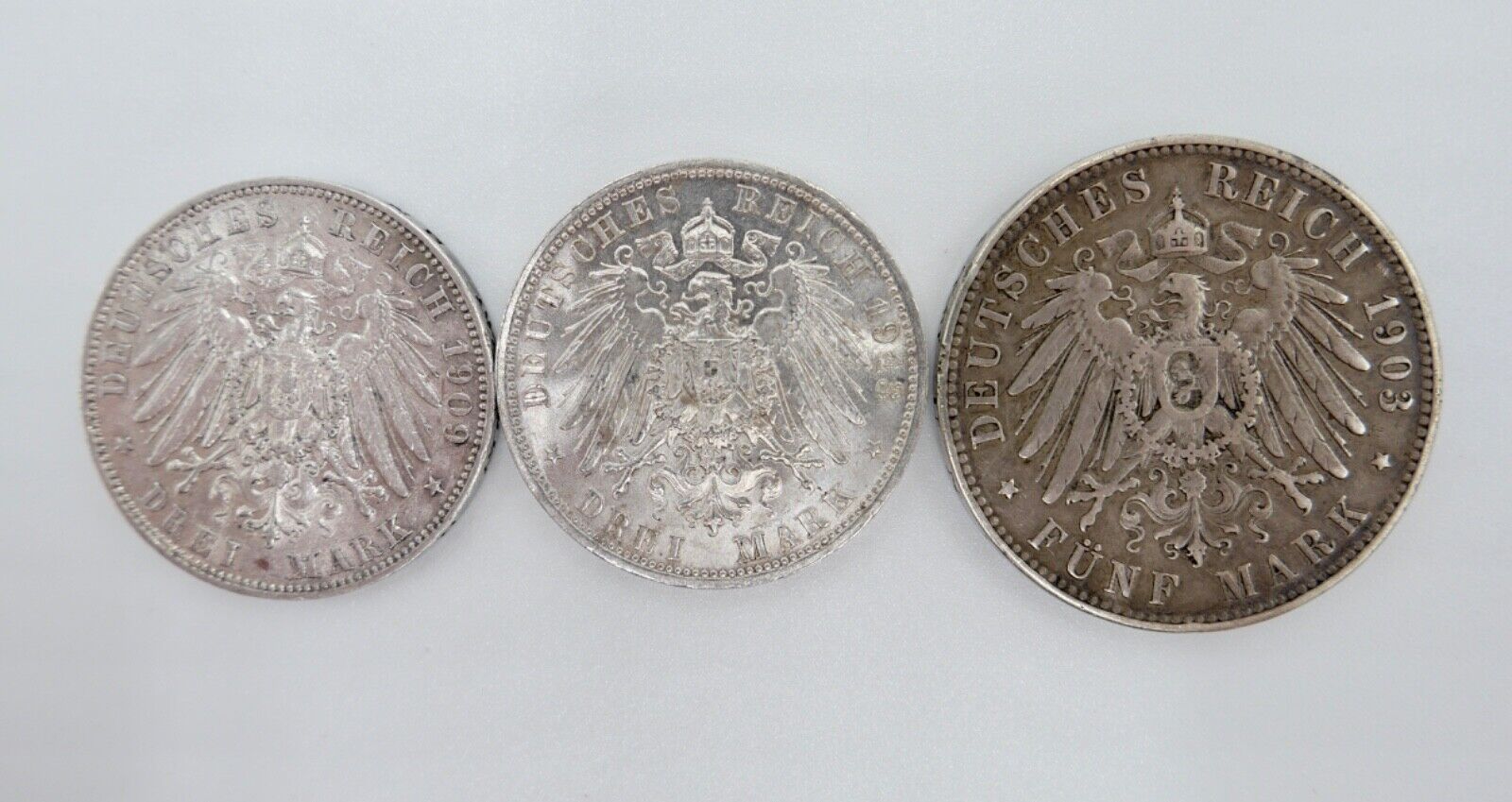 3x 3 & 5 Mark 1903 1909 1913 Sachsen Jäger J. 130 135 140 Münzen Friedrich Georg - Antikhandel-Stuttgart