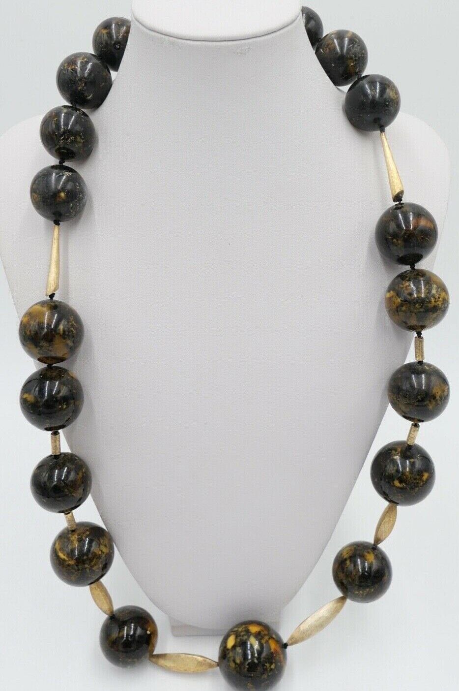 vintage XL Bernstein Kette Silber vergoldet Halskette Kugeln Collier 244,8 gr - Antikhandel-Stuttgart