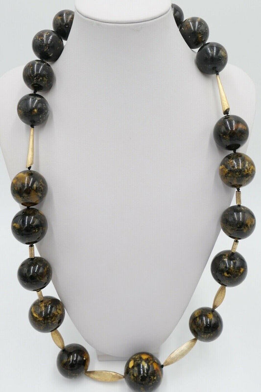 vintage XL Bernstein Kette Silber vergoldet Halskette Kugeln Collier 244,8 gr - Antikhandel-Stuttgart