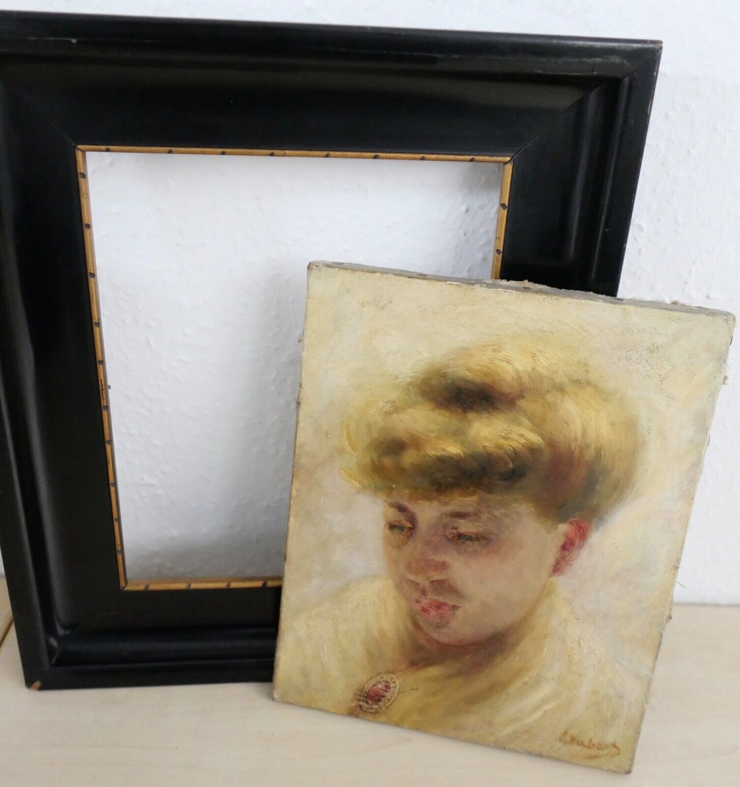 Gemälde Öl auf Leinwand Portrait einer Frau " C. Huberts " 38,5x33 cm gerahmt - Antikhandel-Stuttgart