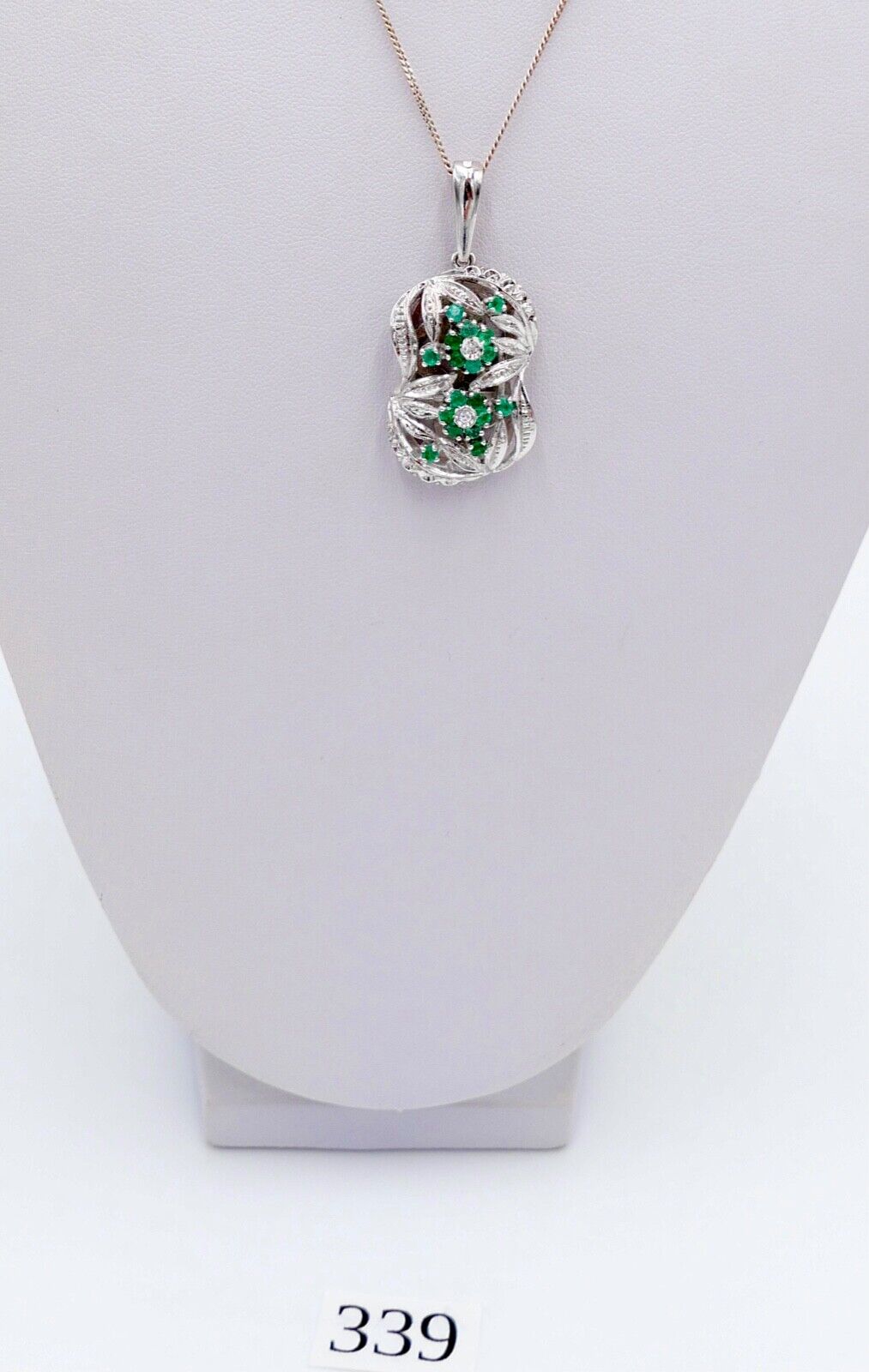 XXL Anhänger 750 18K Weißgold Diamanten & Smaragd 31x20 mm Schließe Perlenkette - Antikhandel-Stuttgart