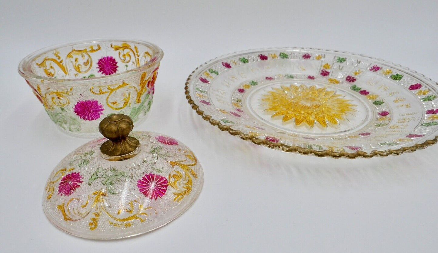 Zur Hochzeit um 1900 Glas Schale Bonbonniere "Unser täglich Brot gib uns heute" - Antikhandel-Stuttgart