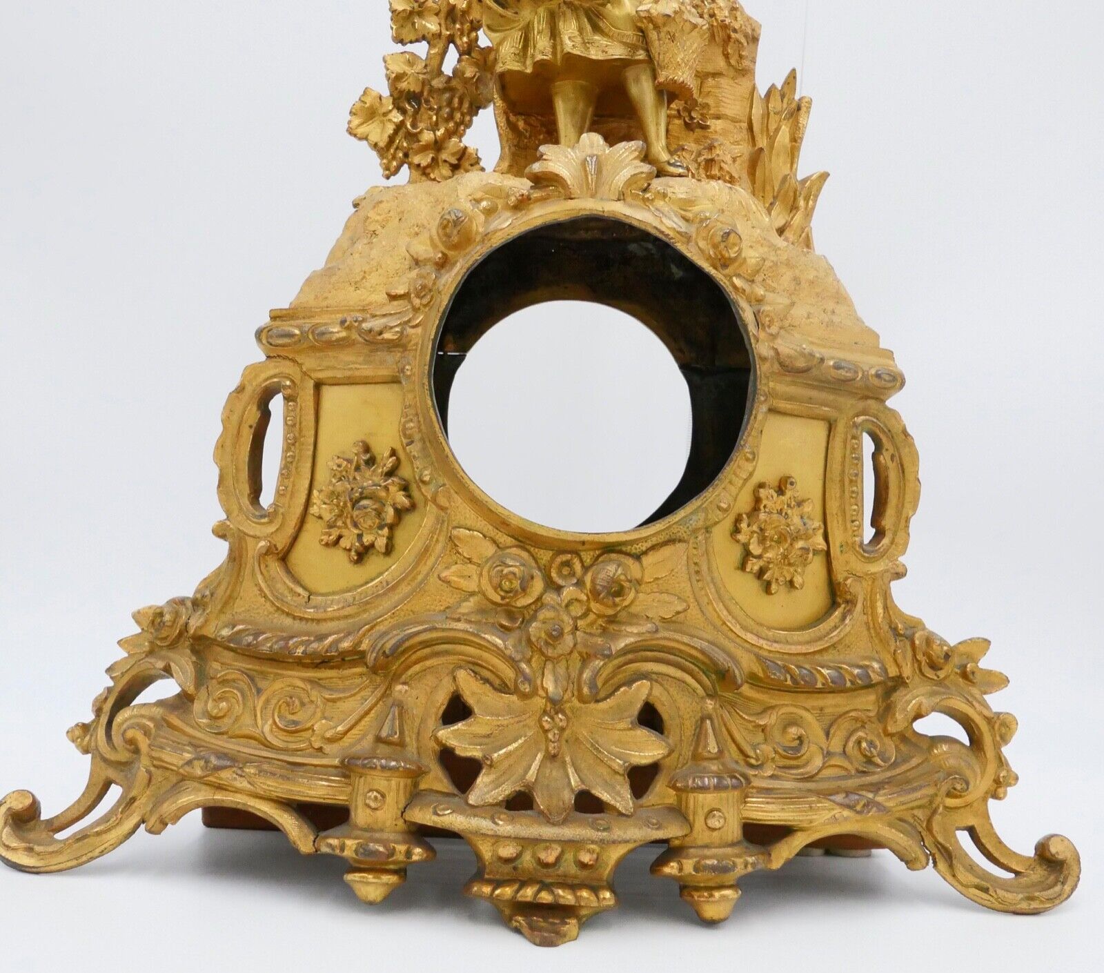 Gehäuse für Kaminuhr feuervergoldet 40 cm Höhe Weinbäuerin Messing Bronze - Antikhandel-Stuttgart