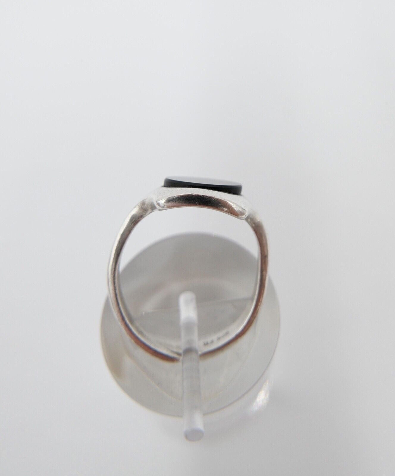 Alter ONYX Damenring 925 Silber FB Größe 54 navette 1970er Jahre - Antikhandel-Stuttgart