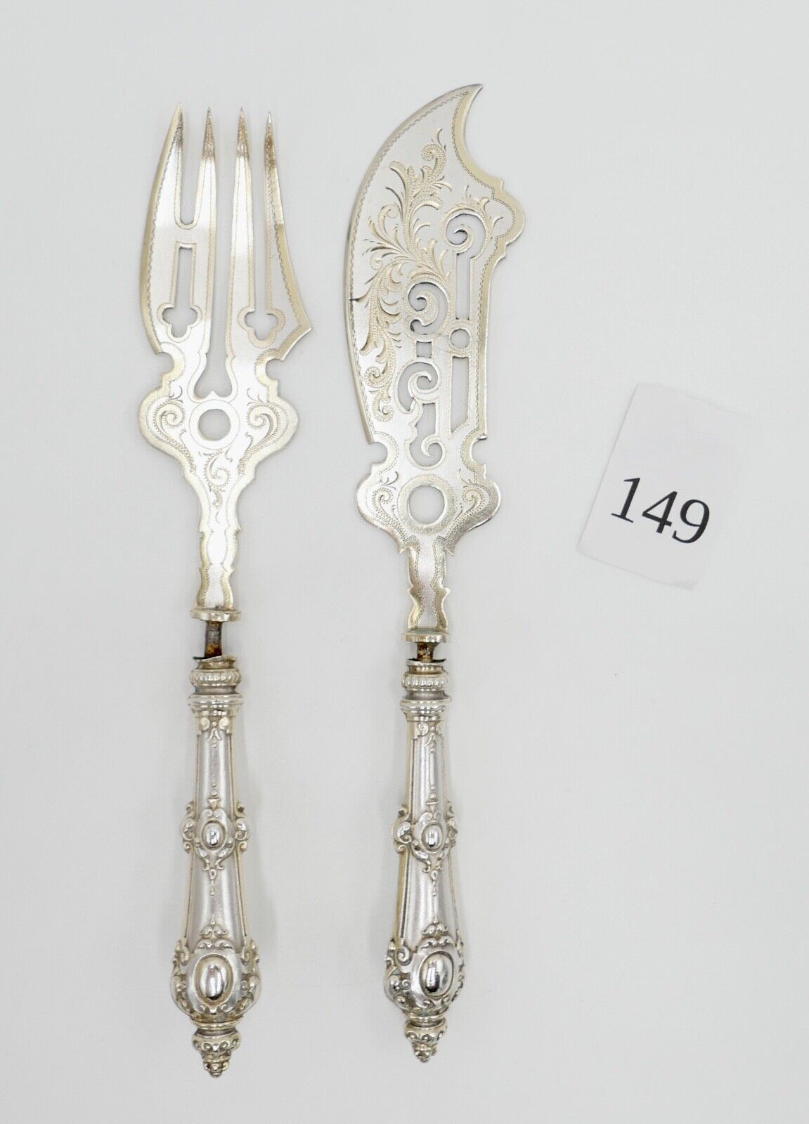 Seltenes Antikes 2 Tlg. Vorlegebesteck Fischgerichte Silber / vergoldet 19. JH - Antikhandel-Stuttgart