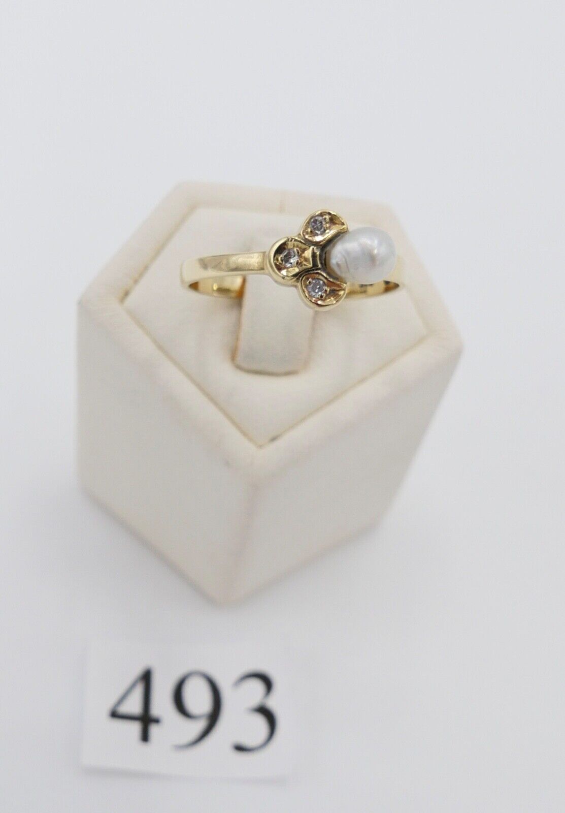 Eleganter Gelbgold Diamant / Perle Damen Ring 585 14K Gr. 55 - Antikhandel-Stuttgart