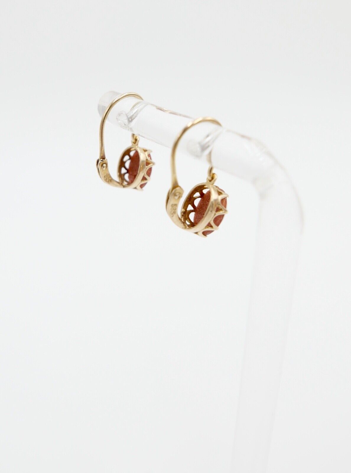 80er Jahre Ohrringe Ohrhänger GOLD 585 / 14K mit Goldfluss / Sonnenstein - Antikhandel-Stuttgart