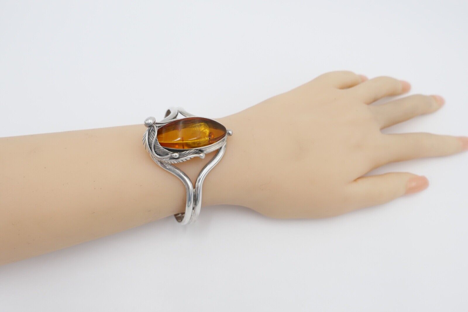 vintage Silber 925 Bernstein Armband floral Armreif Sterlingsilber - Antikhandel-Stuttgart