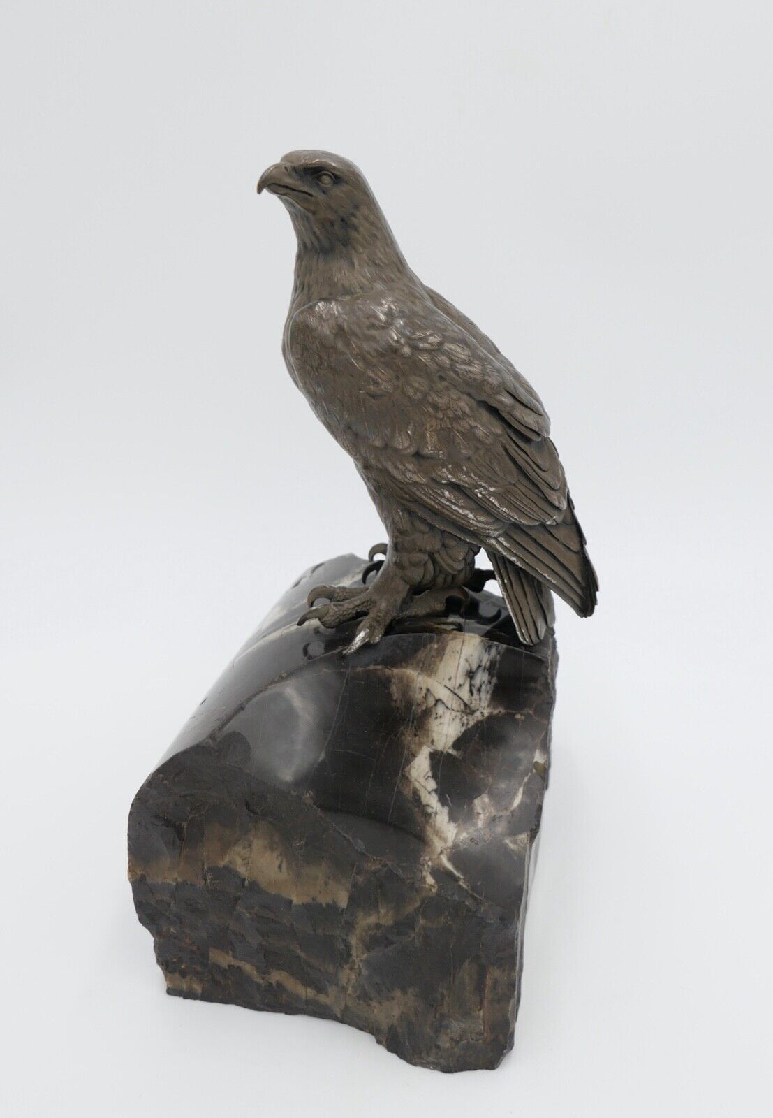 ADLER Bronze Figur bronziert Skulptur Marmor Plinthe signiert 22,7 x 14 cm - Antikhandel-Stuttgart