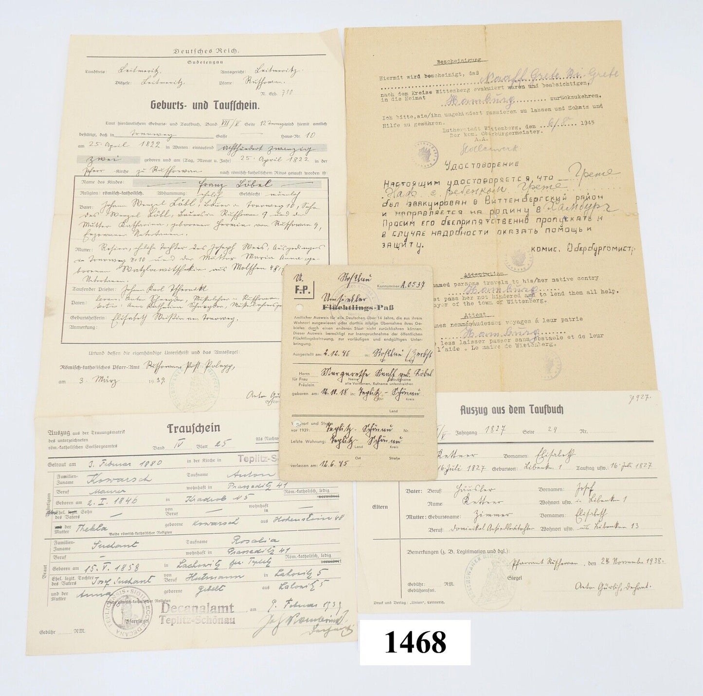 Trauschein Taufbuch Geburts- Taufschein Umsiedler Bescheinigung 1938 1939 1945 - Antikhandel-Stuttgart