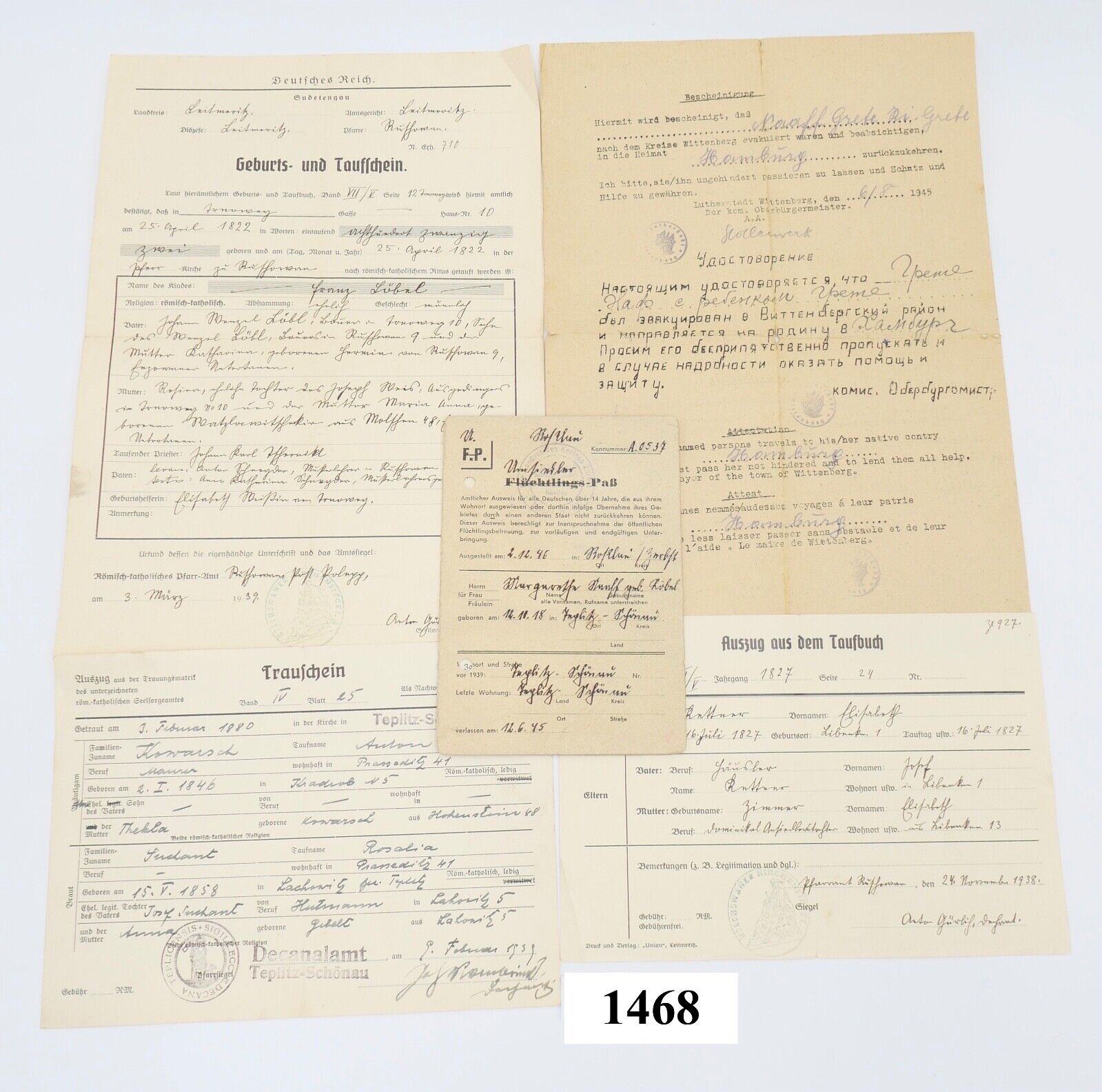 Trauschein Taufbuch Geburts- Taufschein Umsiedler Bescheinigung 1938 1939 1945 - Antikhandel-Stuttgart