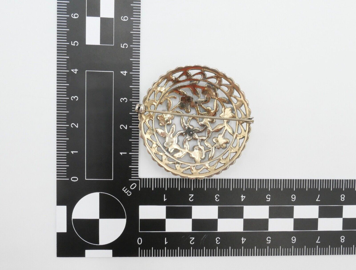 Jugendstil Brosche floral 835 Silber vergoldet mit Markasiten Ø 40 mm - Antikhandel-Stuttgart