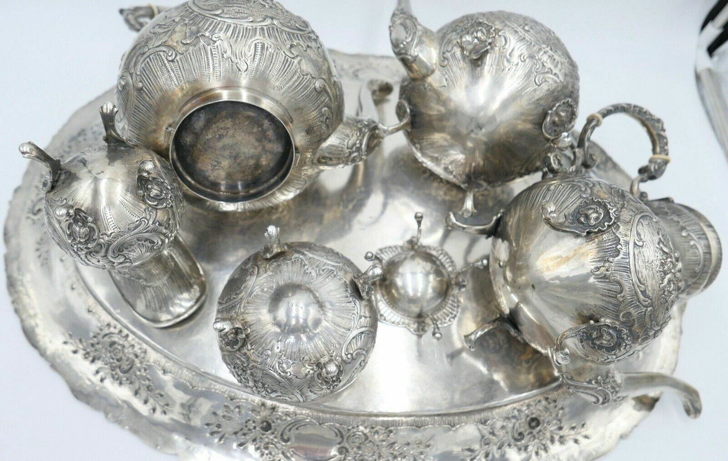 XL Jugendstil Kaffee Tee Service " Friedrich Reusswig Hanau " 800 Silber 6 KG - Antikhandel-Stuttgart