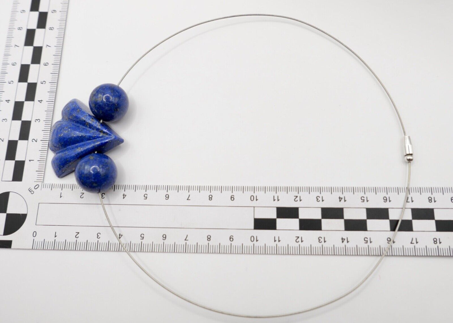 1990er Jahre Silber Draht Collier mit LAPIS LAPISLAZULI Anhänger 45cm - Antikhandel-Stuttgart