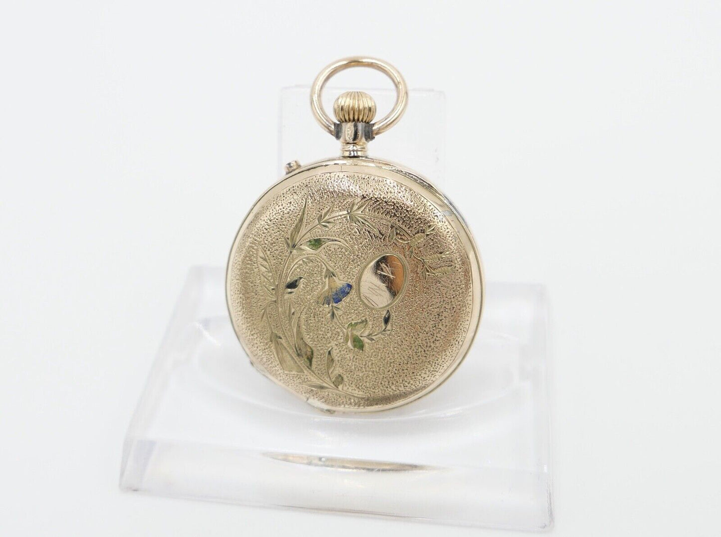 antike Taschenuhr um 1900 Arnold Weber 585 / 14K GOLD 30mm florale Malerei - Antikhandel-Stuttgart