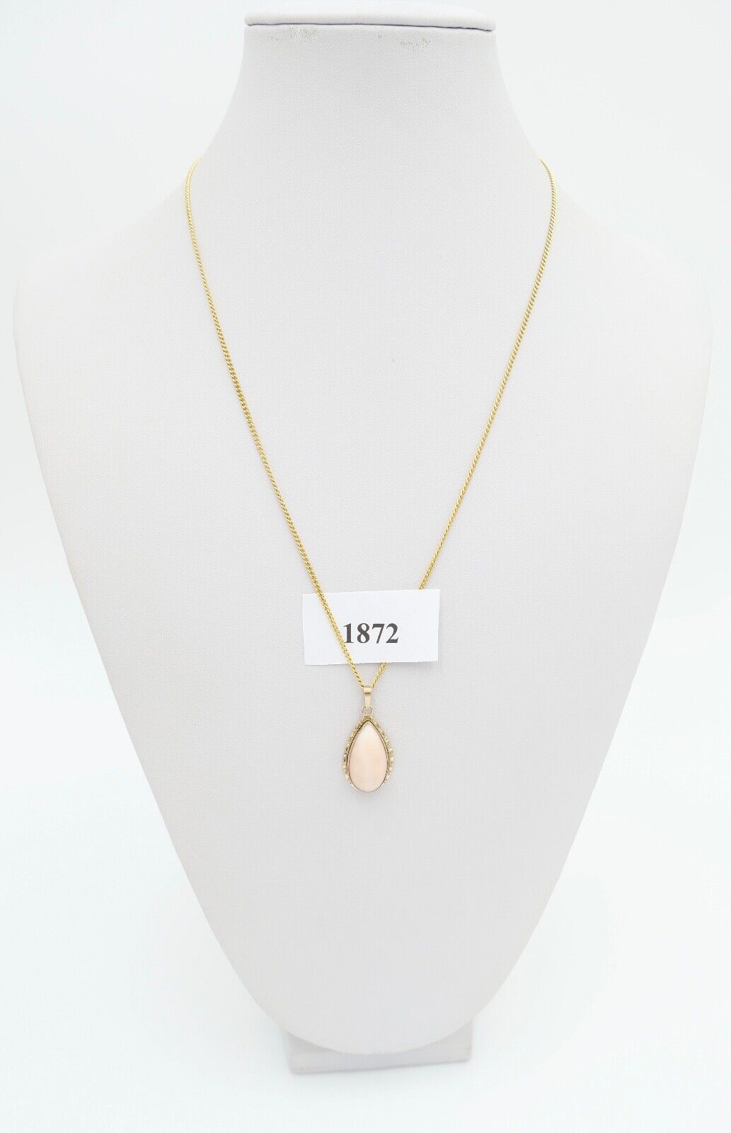 70er Jahre Anhänger Gold 750 / 18K Koralle Cabochon Schliff Engelhautkoralle - Antikhandel-Stuttgart