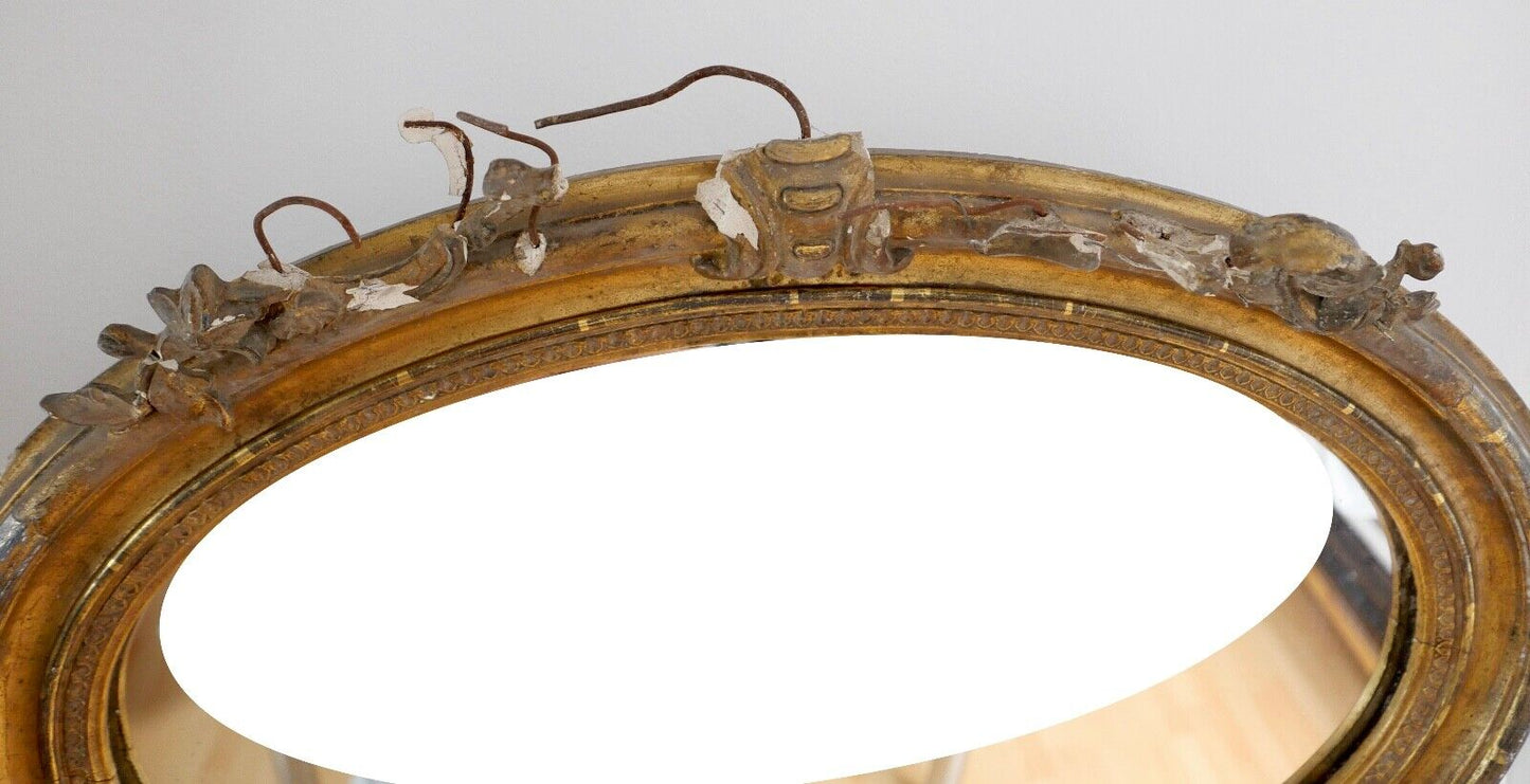 Antiker ovaler Wandspiegel 19. JH. 82x65cm um 1820 Restaurierungsbedürftig - Antikhandel-Stuttgart