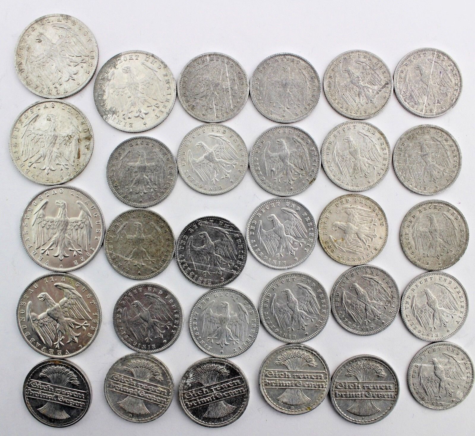 30x 3 200 500 Mark & 50 Pfennig 1920 1921 1922 1923 Jäger 301 303 304 305 - Antikhandel-Stuttgart