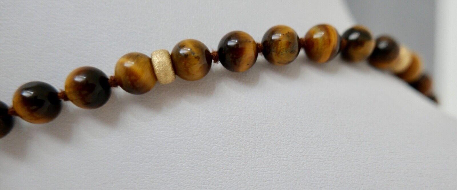 SET Kette Armreif Tiegerauge 51,5 cm Gold JKa 585 14K Perlen necklace Ø 8 mm - Antikhandel-Stuttgart