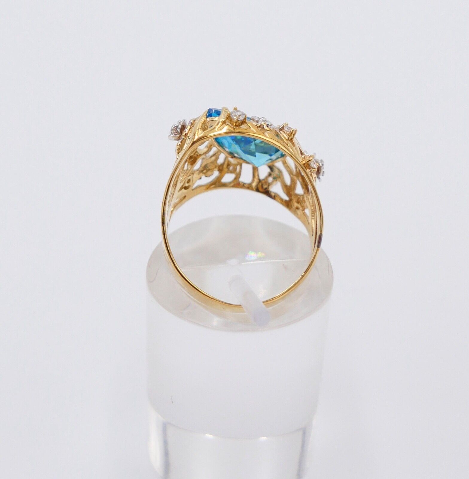 Gelbgold Ring mit Blautopas & Zirkonia 585 14K Gr. 55 im Tropfen Schliff 5,0 Ct - Antikhandel-Stuttgart