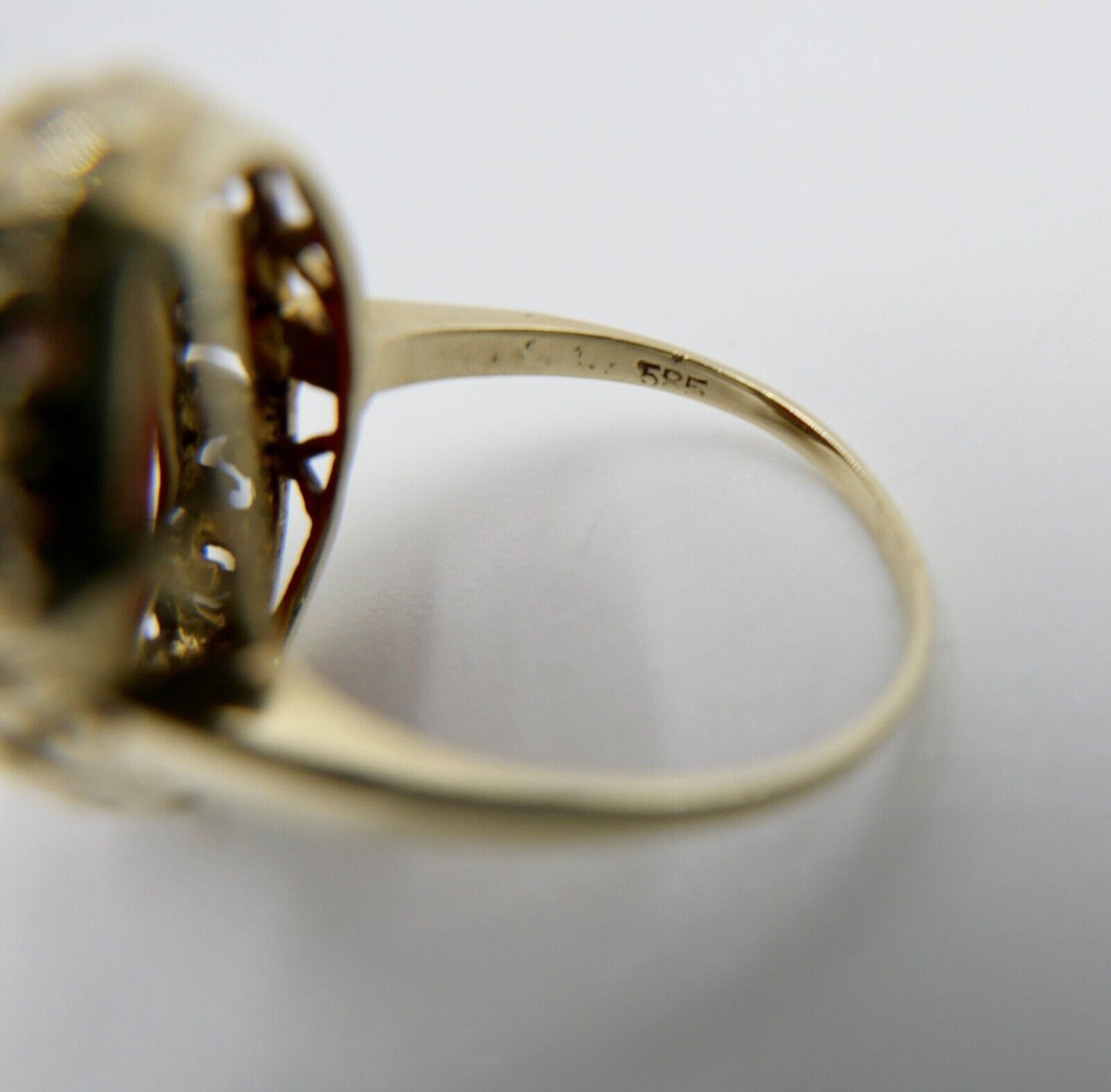 1950er Damenring Gelbgold 585 14K mit Koralle Cabochon Gr. 58 - Antikhandel-Stuttgart