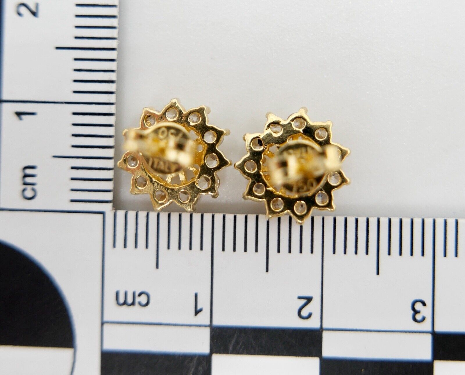 90er Jahre Gelbgold Ohrringe Ohrstecker mit Zirkonia 750 / 18K Italien 0,86 Ct - Antikhandel-Stuttgart