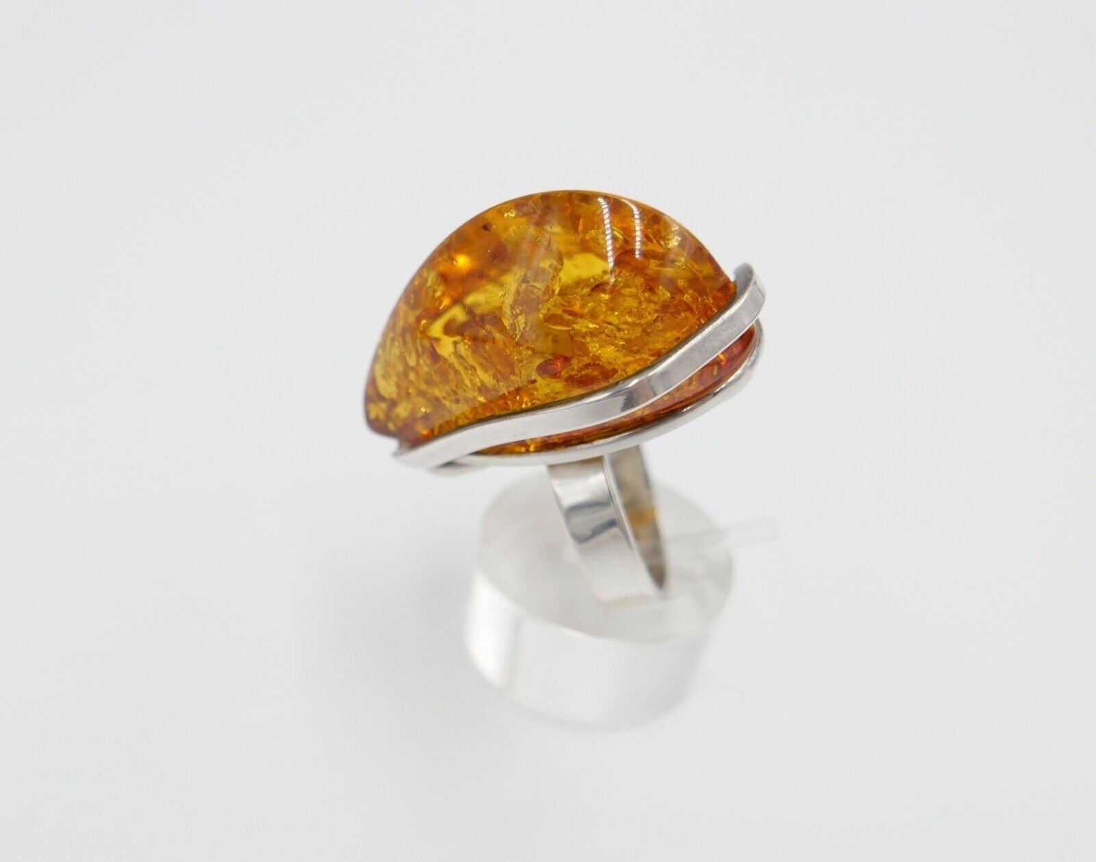 Bernstein Handarbeit Designer Ring Gr. 59 Silber 925 - Antikhandel-Stuttgart