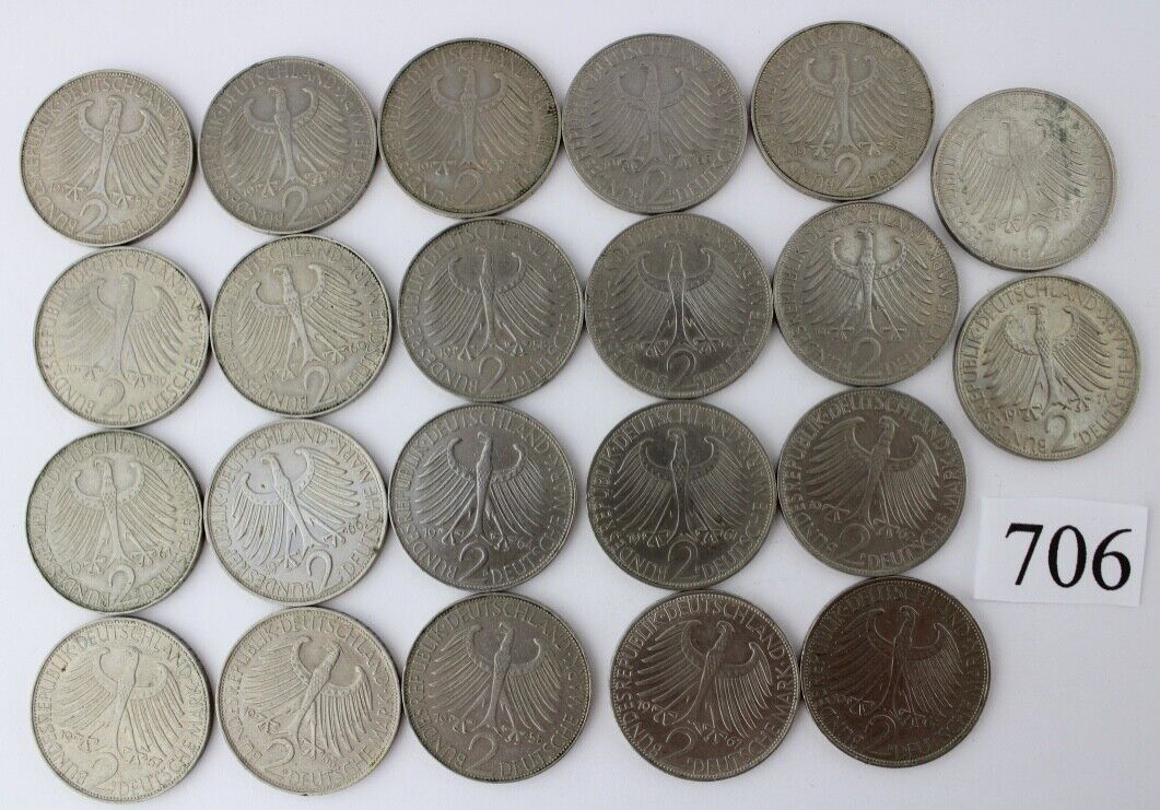 22x 2 DM Mark MAX PLANCK 1957 - 1971 Jäger J. 392 1957 1958 1959 - Antikhandel-Stuttgart
