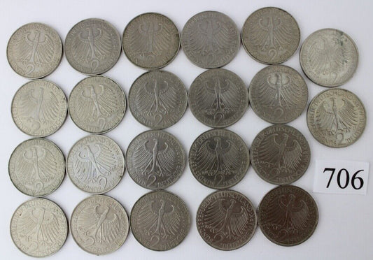22x 2 DM Mark MAX PLANCK 1957 - 1971 Jäger J. 392 1957 1958 1959 - Antikhandel-Stuttgart