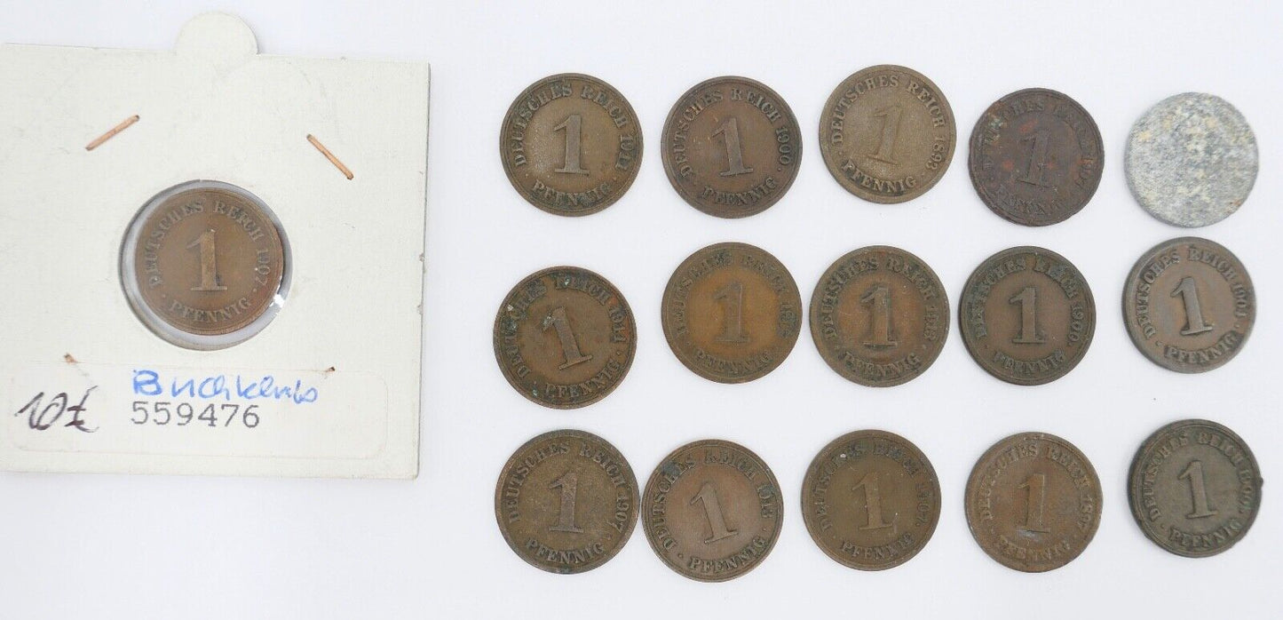 16x 1 Pfennig 1893 - 1914 Konvolut LOT Jäger J.10 s-vz - Antikhandel-Stuttgart