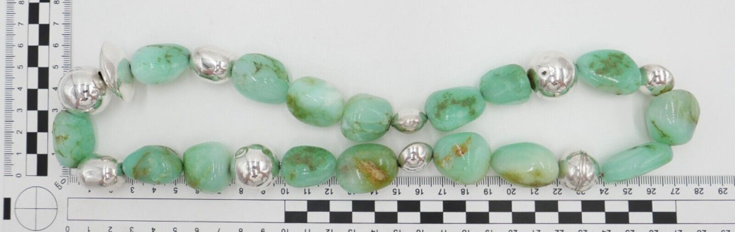 schwere Chrysopras Kette Collier mit 925 Silber Kugel 59cm Magnet Verschluss RKG - Antikhandel-Stuttgart