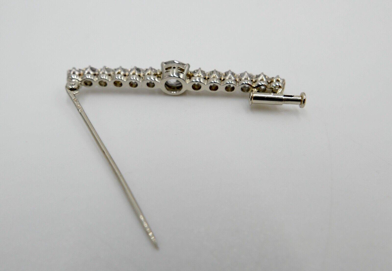 750 18K Weißgold Stabbrosche Brosche mit 13 Diamanten 44 mm Altschliff 2,17 Ctw - Antikhandel-Stuttgart