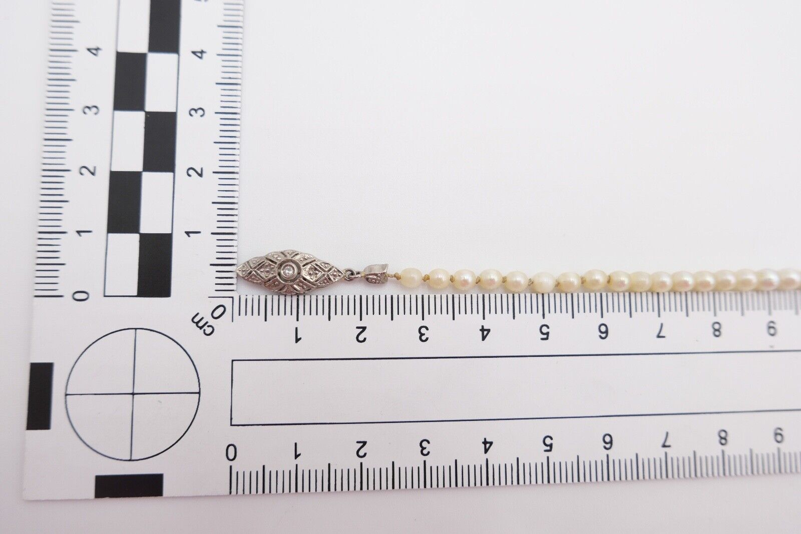 40er Jahre Perlenkette Collier Zuchtperle 47 cm Gold 585 / 14K Perlen Ø 7,1 mm - Antikhandel-Stuttgart