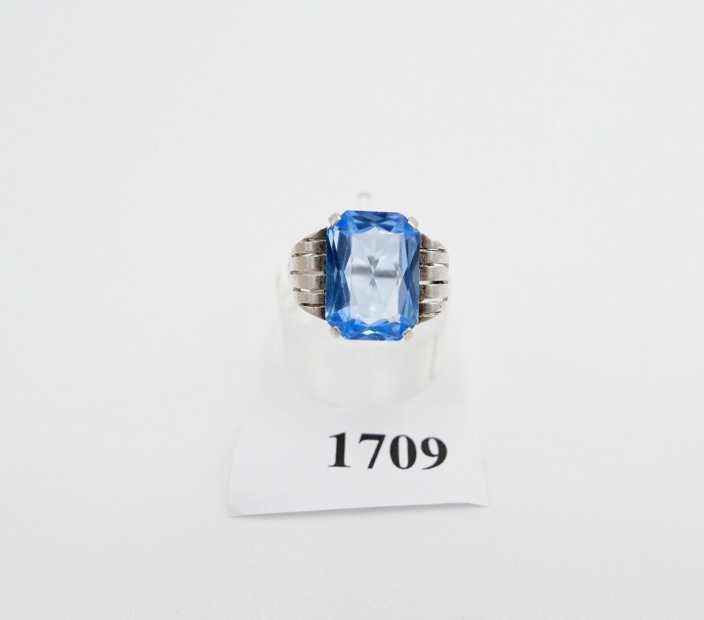 ART DECO Damenring Ring Silber 835 Gr. 57 mit blauem Glasstein - Antikhandel-Stuttgart