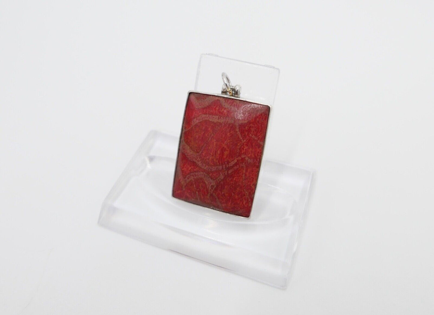 80er Jahre Anhänger roter Jaspis Trommelstein Silber - Antikhandel-Stuttgart