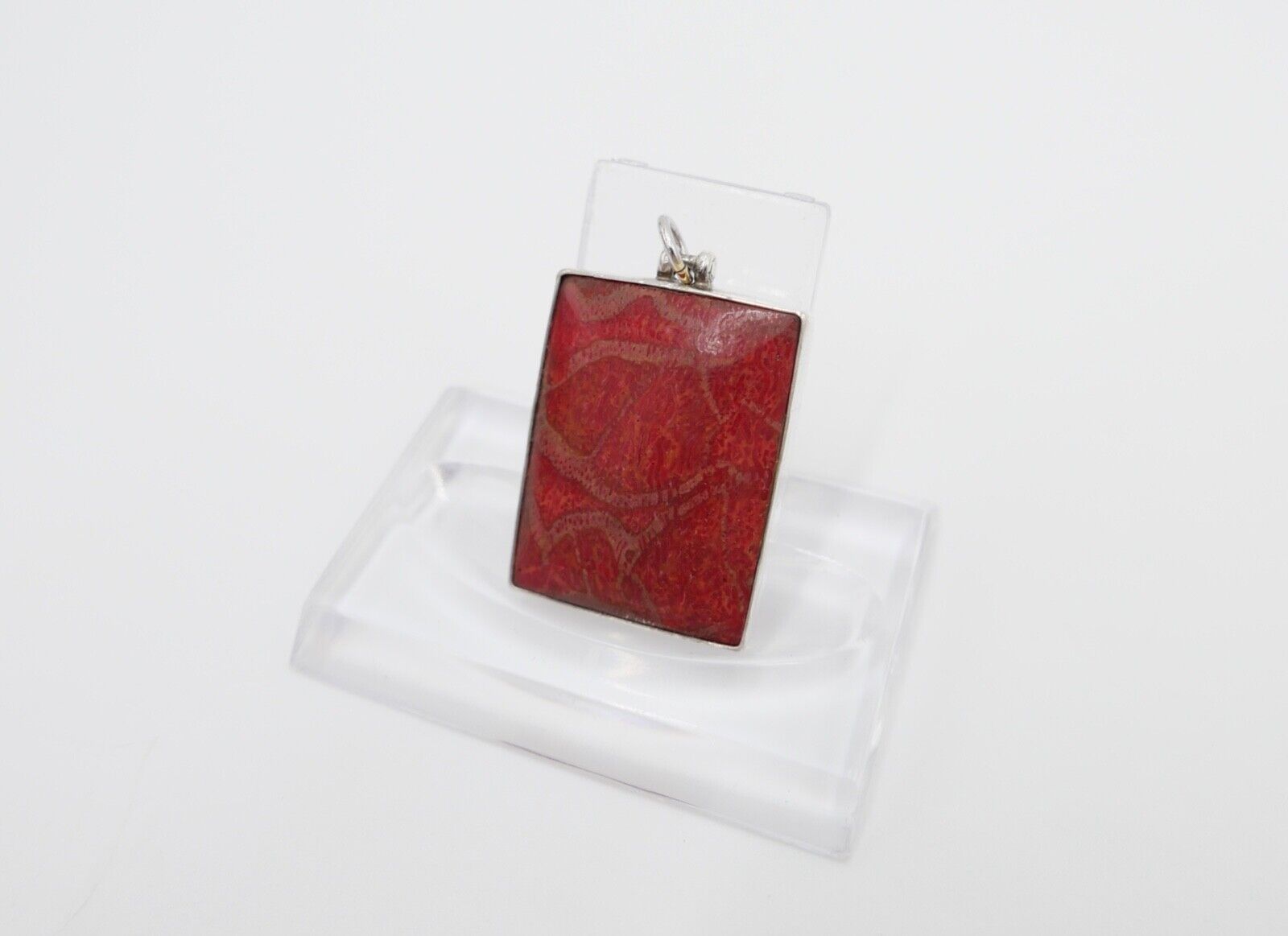 80er Jahre Anhänger roter Jaspis Trommelstein Silber - Antikhandel-Stuttgart