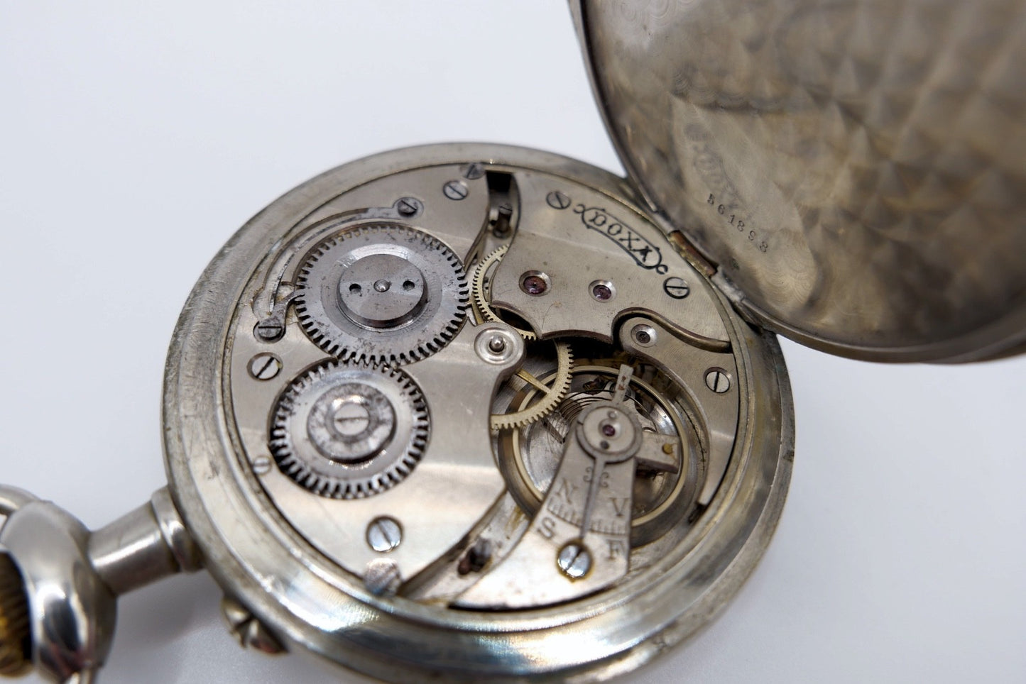 Doxa Anti Magnetique Taschenuhr Goliath 65mm Vintage open face Eisenbahn 1905