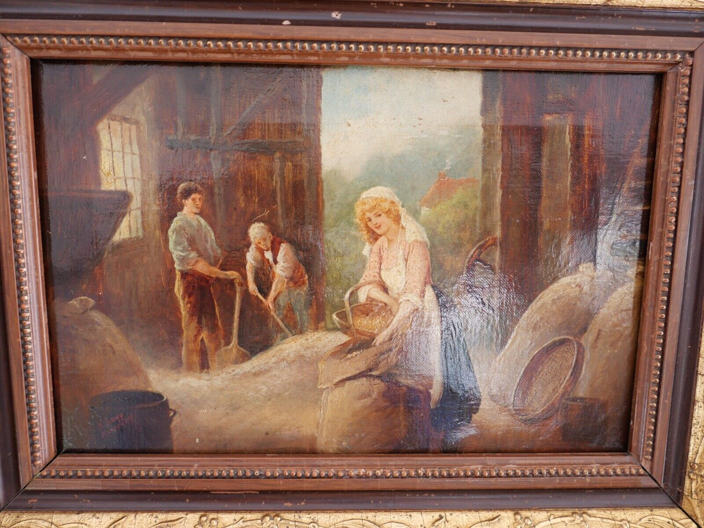 KARL RAUPP 1900 München " Magd holt Korn aus dem Schober " Öl Leinwand - Antikhandel-Stuttgart