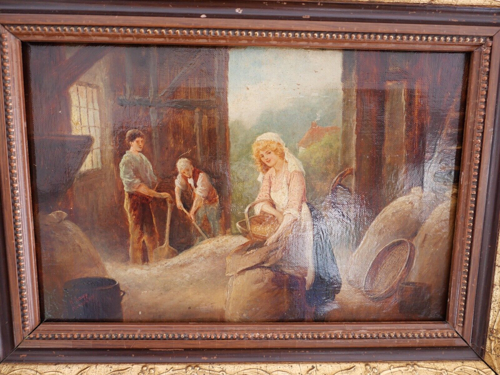 KARL RAUPP 1900 München " Magd holt Korn aus dem Schober " Öl Leinwand - Antikhandel-Stuttgart